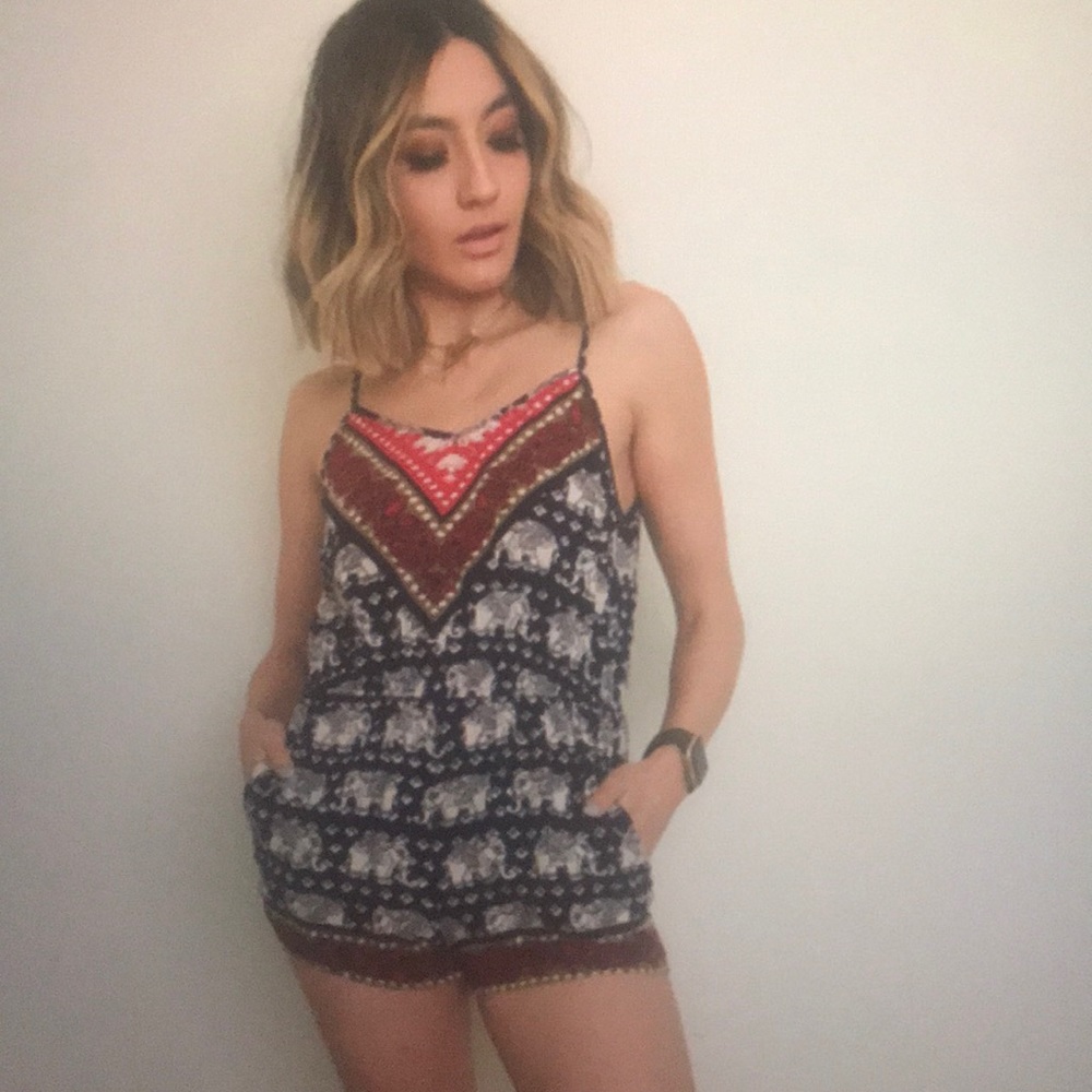 Boho Elephant Romper with pockets